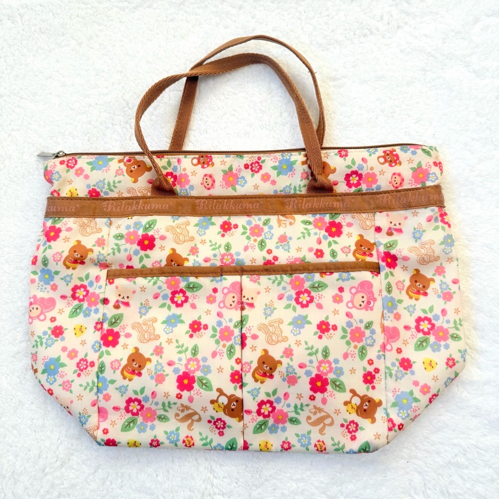 RARE Rilakkuma Korilakkuma animal flower purse tote bag zipper squirrel Japan